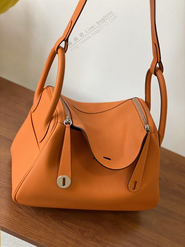 Hermes女包 愛馬仕lindy togo皮 金扣 銀扣 Hermes手提肩背包 橙色  am1966